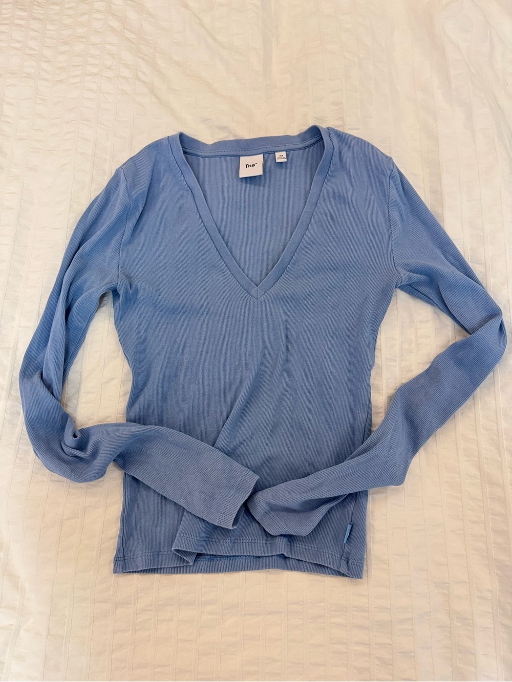 TNA homestretch blue v-neck long sleeve - size xs
